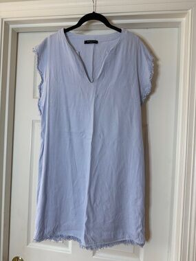 Maven West Light Blue V-Neck Frayed Cap Sleeve Tunic